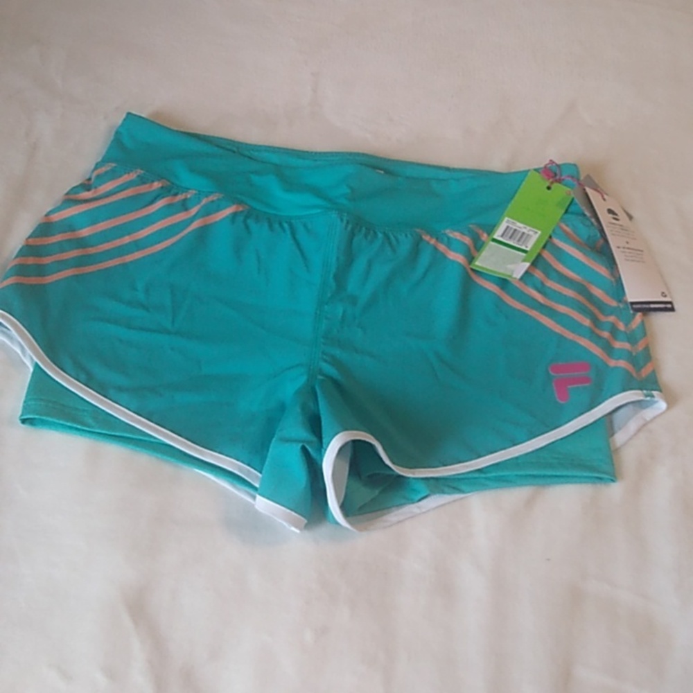 Fila Christopher Evans Women's L Shorts w/built-in panty. Teal w/peach.